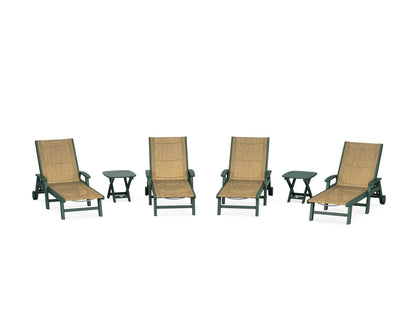 POLYWOOD® Coastal Chaise 6-Piece Set with Wheels in Green / Burlap Sling
