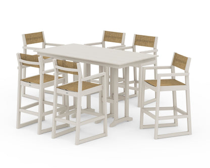 POLYWOOD® EDGE Sling Arm Chair 7-Piece Farmhouse Bar Set in Sand / Burlap Sling