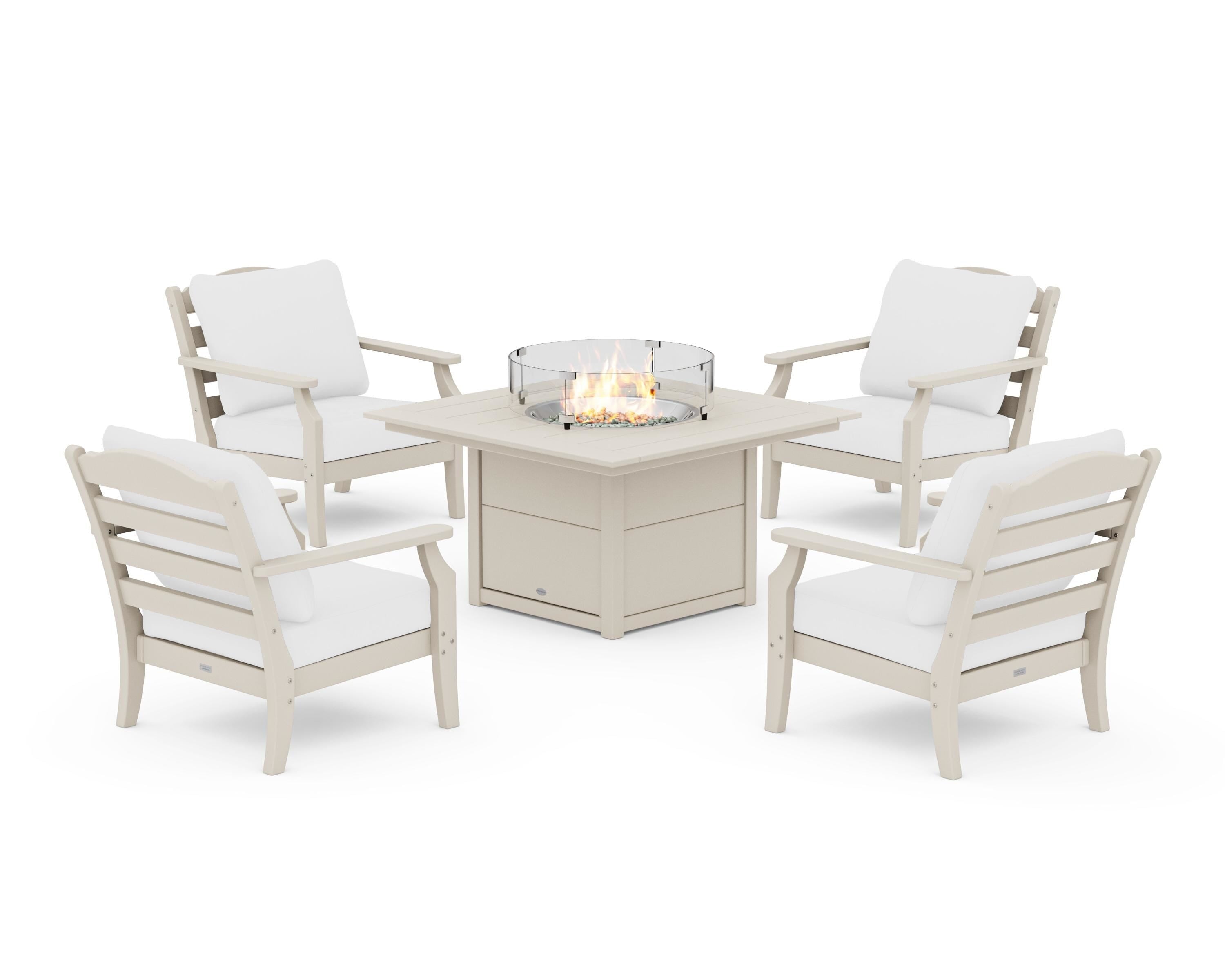 Draper James™ by  POLYWOOD® Savannah 5-Piece Deep Seating Set with Fire Pit Table in Sand / Natural