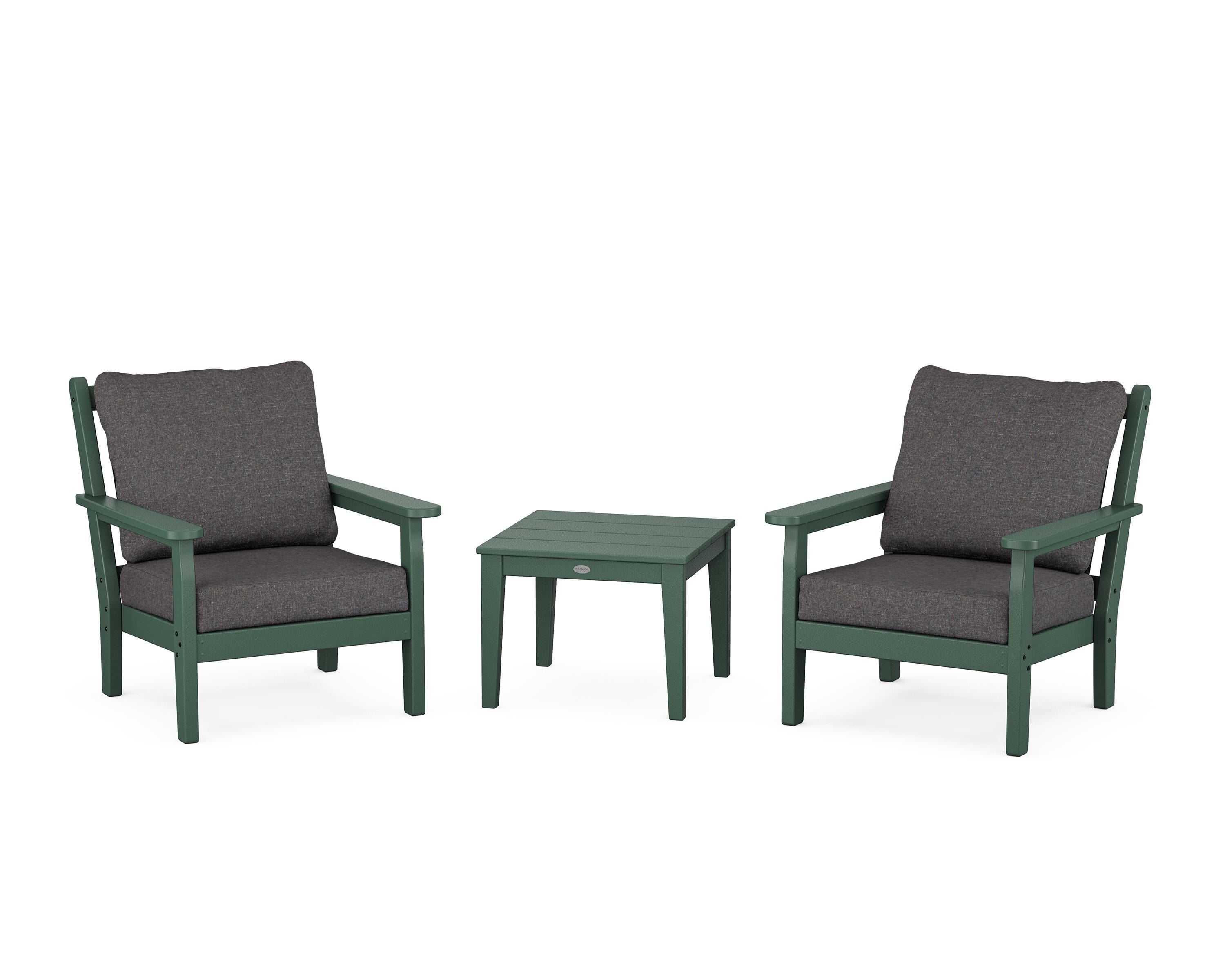 POLYWOOD® Chippendale 3-Piece Deep Seating Set in Green / Ash Charcoal