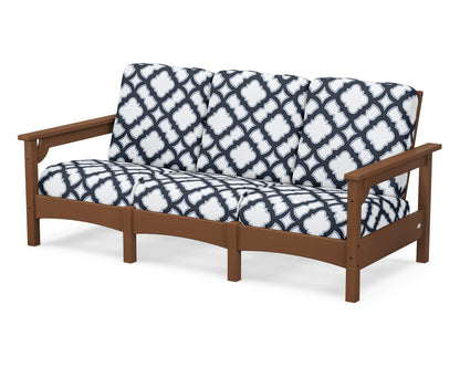 POLYWOOD® Club Sofa in Teak / Trellis Marine Indigo