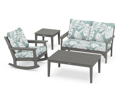 POLYWOOD® Vineyard 4-Piece Deep Seating Rocker Set in Slate Grey / Leaf Glacier Spa
