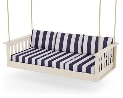POLYWOOD® Vineyard Daybed Swing in Sand / Cabana Stripe Navy