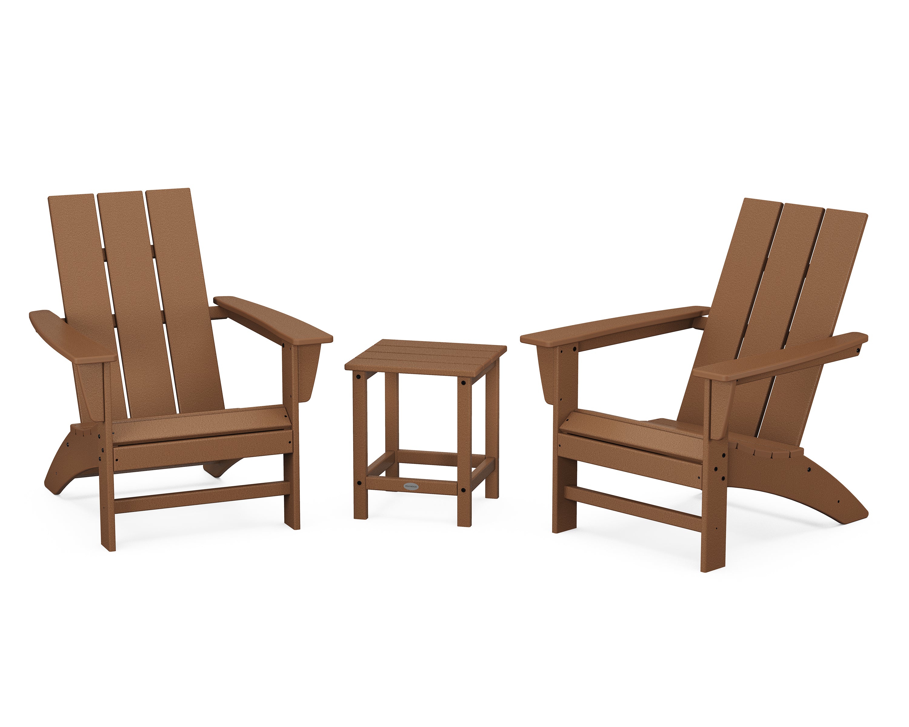 POLYWOOD® Modern 3-Piece Adirondack Set with Long Island 18" Side Table in Teak