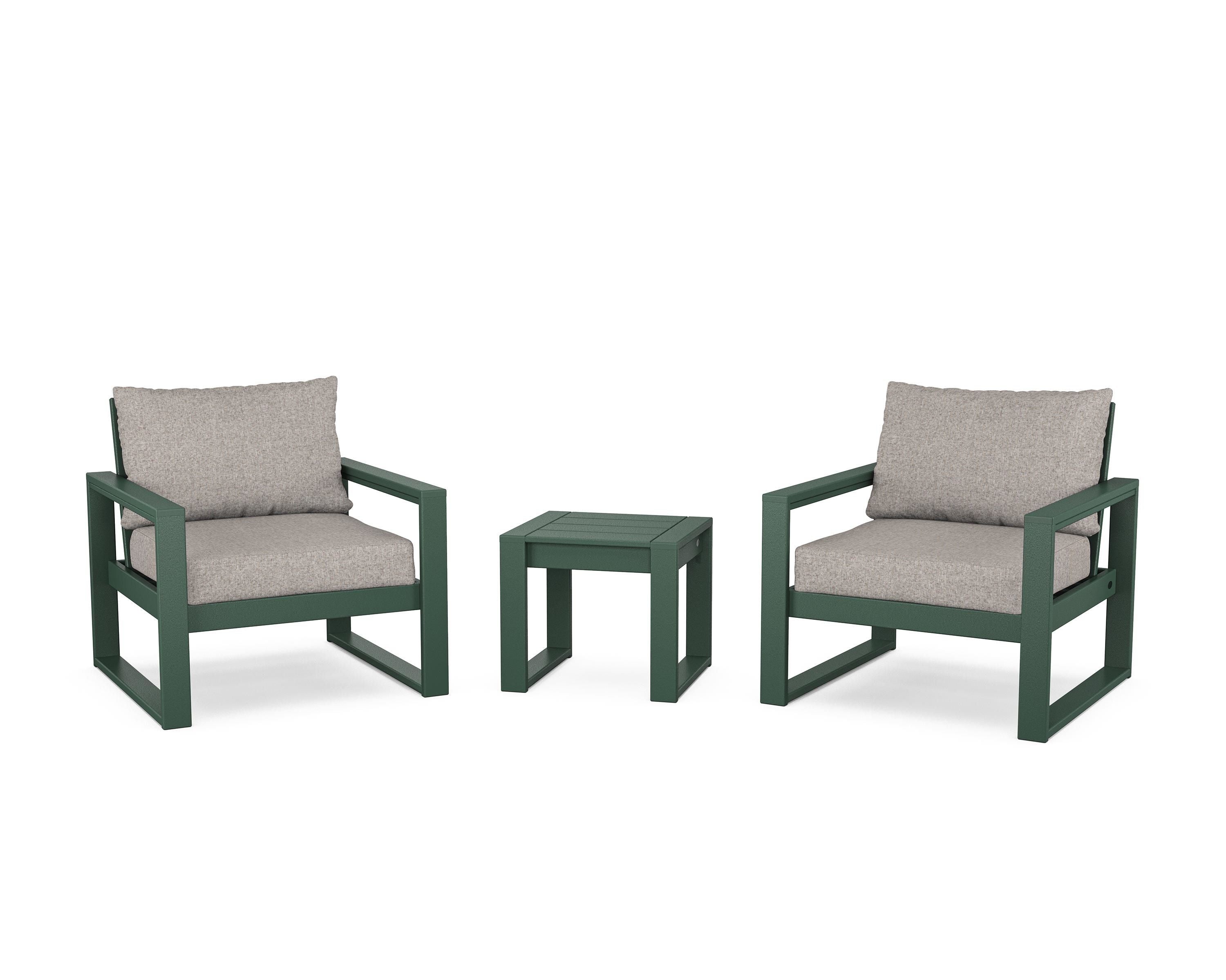 POLYWOOD® EDGE Sectional 3-Piece Deep Seating Set in Green / Weathered Tweed