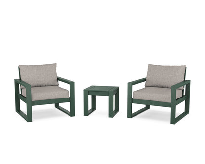 POLYWOOD® EDGE Sectional 3-Piece Deep Seating Set in Green / Weathered Tweed