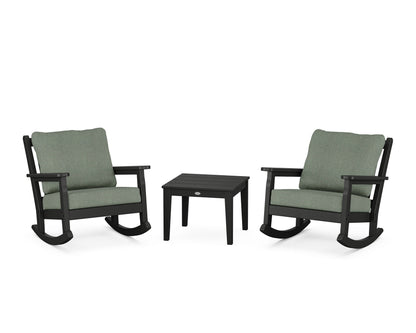 POLYWOOD® Chippendale 3-Piece Deep Seating Rocker Set in Black / Cast Sage