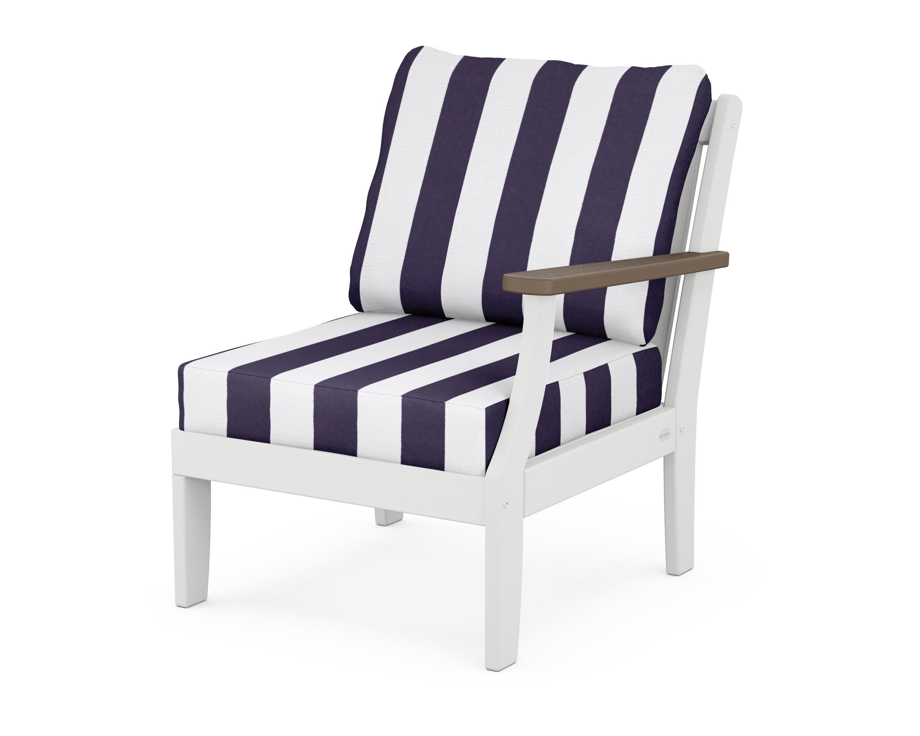 POLYWOOD® Braxton Modular Right Arm Chair in White / Kona / Cabana Stripe Navy