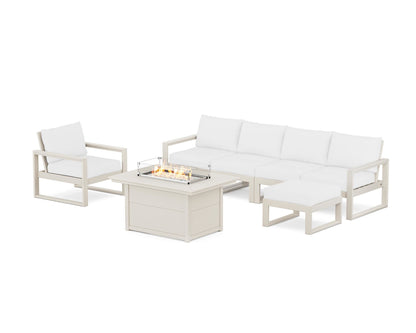 POLYWOOD® EDGE Sectional Lounge and Fire Pit Set in Sand / Natural