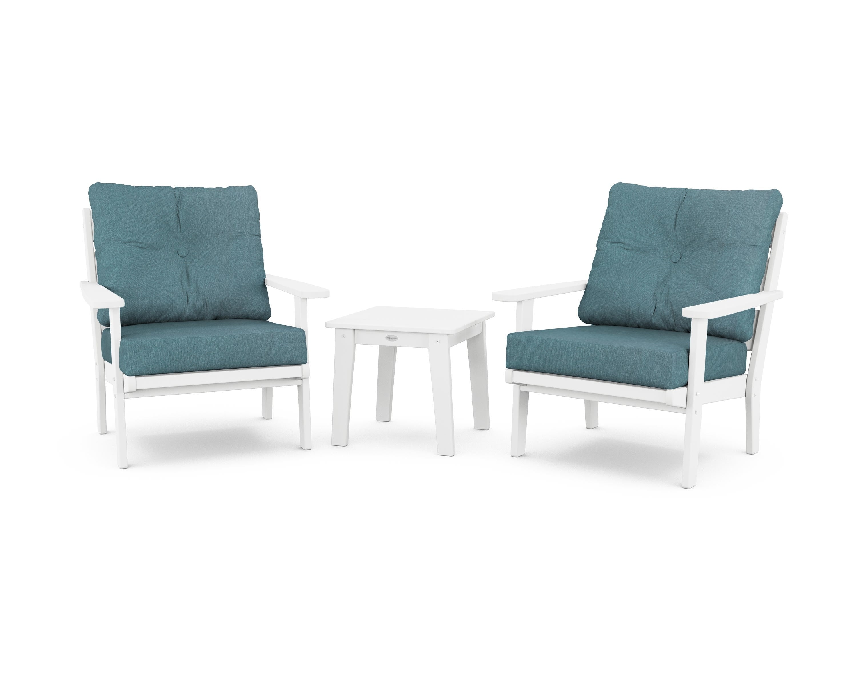 POLYWOOD® Lakeside 3-Piece Deep Seating Chair Set in White / Ocean Teal