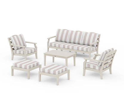 Draper James™ by  POLYWOOD® Savannah 6-Piece Lounge Sofa Set in Sand / Cabana Stripe Dune Burlap