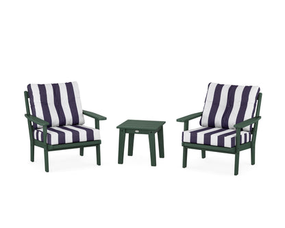 POLYWOOD® Oxford 3-Piece Deep Seating Set in Green / Cabana Stripe Navy