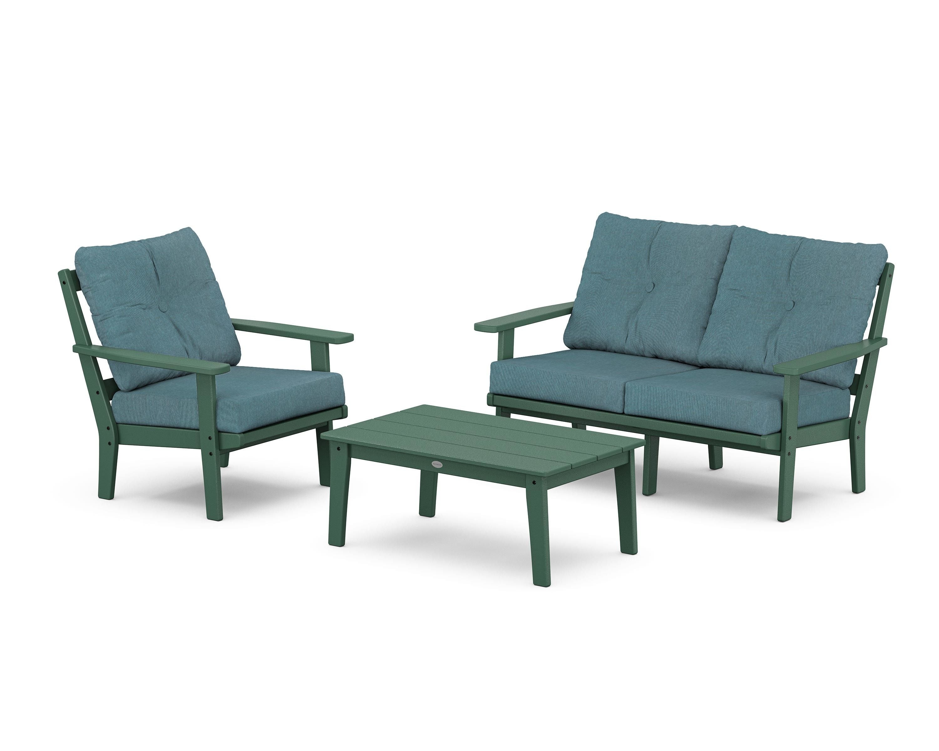 POLYWOOD® Oxford 3-Piece Deep Seating Set with Loveseat in Green / Ocean Teal
