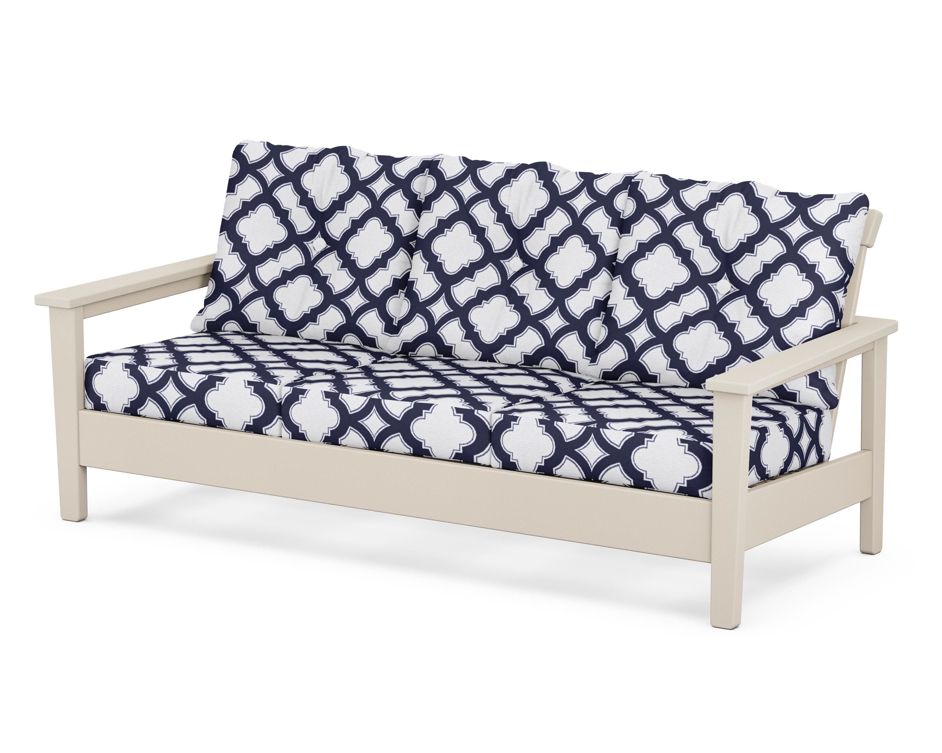 POLYWOOD® Prescott Deep Seating Sofa in Sand / Trellis Navy