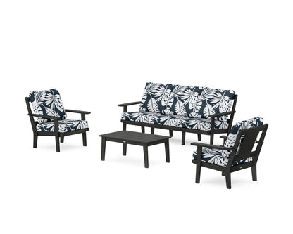 POLYWOOD® Prairie 4-Piece Deep Seating Set with Sofa in Black / Leaf Marine Indigo