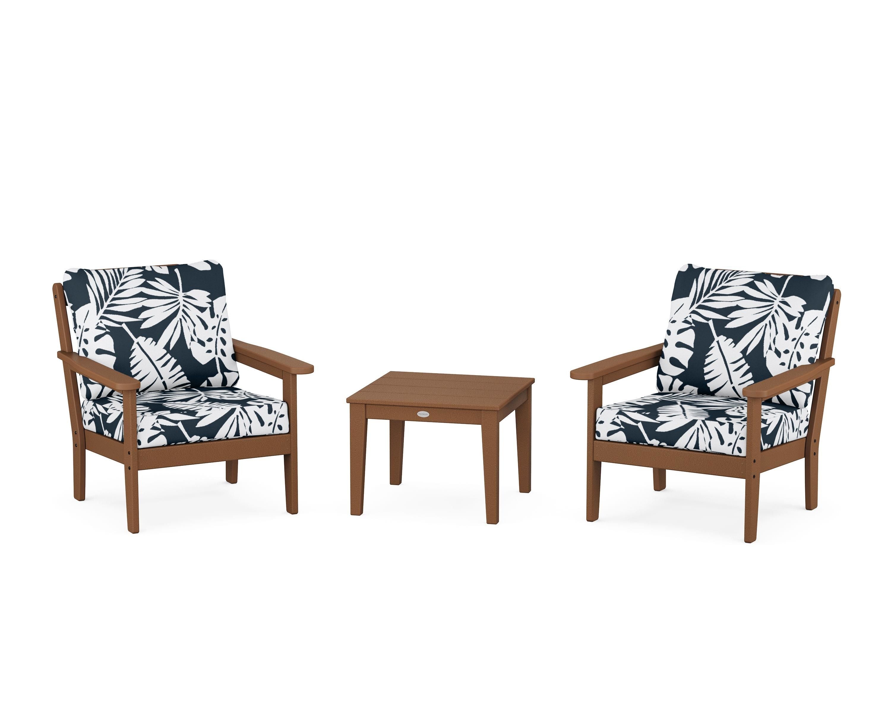 Country Living Cottage 3-Piece Deep Seating Set in Teak / Leaf Marine Indigo