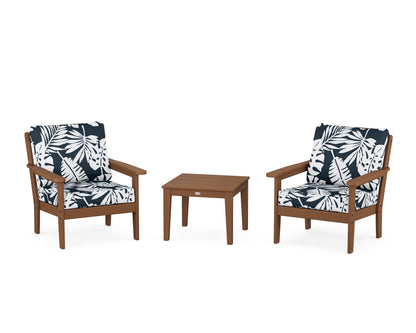 Country Living Cottage 3-Piece Deep Seating Set in Teak / Leaf Marine Indigo