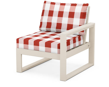 POLYWOOD® EDGE Modular Right Arm Chair in Sand / Buffalo Plaid Crimson