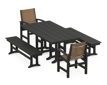 POLYWOOD® Coastal 5-Piece Farmhouse Dining Set in Black / Burlap Sling