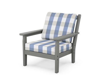POLYWOOD® Chippendale Deep Seating Chair in Slate Grey / Buffalo Plaid Sky Blue