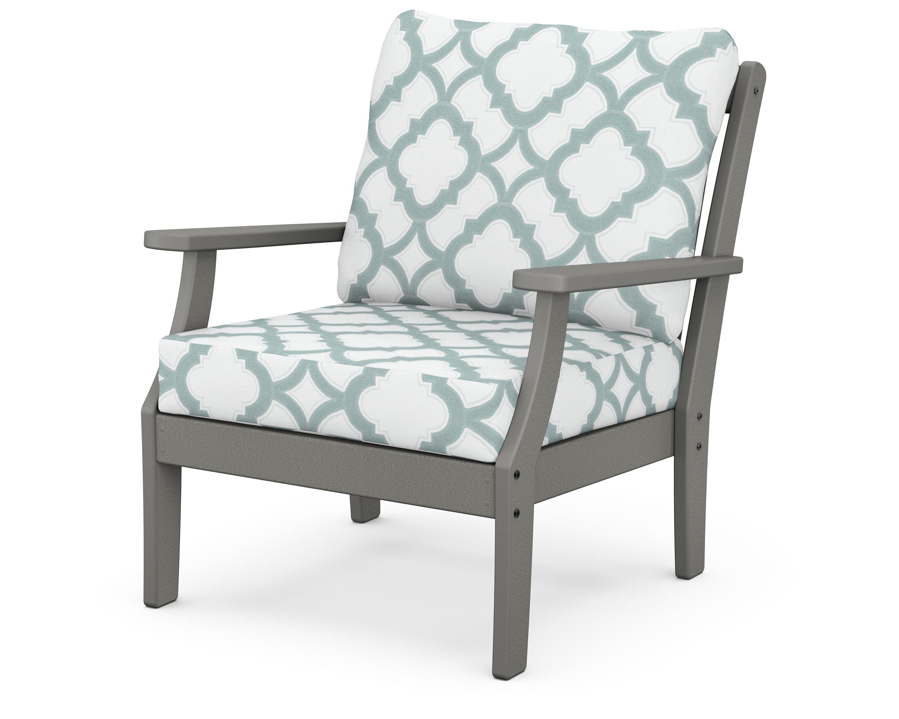 POLYWOOD® Braxton Deep Seating Chair in Slate Grey / Trellis Glacier Spa