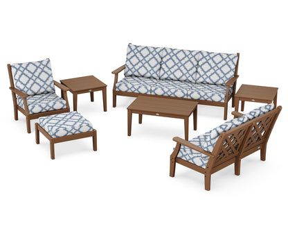 Country Living Wovendale 7-Piece Deep Seating Set in Teak / Trellis Sky Blue