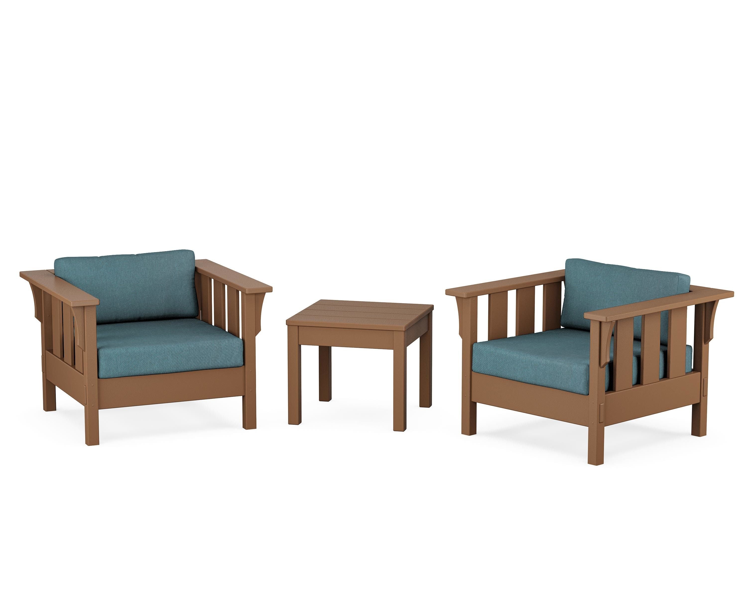 Martha Stewart by POLYWOOD® Acadia 3-Piece Deep Seating Set in Teak / Ocean Teal