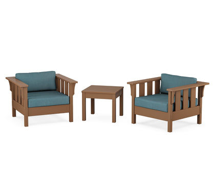 Martha Stewart by POLYWOOD® Acadia 3-Piece Deep Seating Set in Teak / Ocean Teal