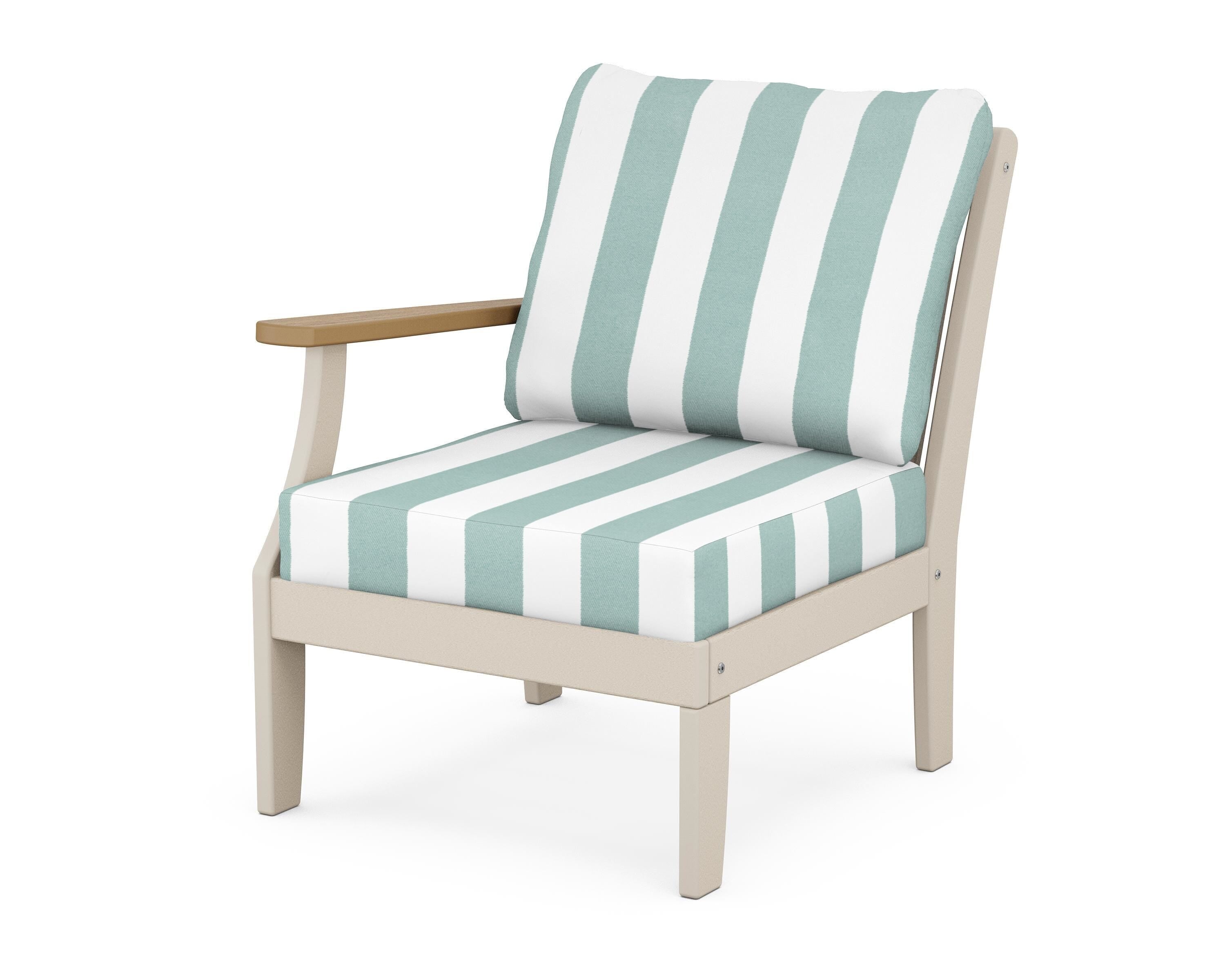POLYWOOD® Braxton Modular Left Arm Chair in Sand / Natural / Cabana Stripe Glacier Spa
