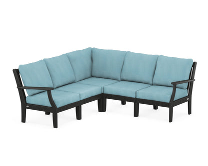 POLYWOOD® Braxton Modular 5-Piece Deep Seating Set in Black / Lattice Sky Blue