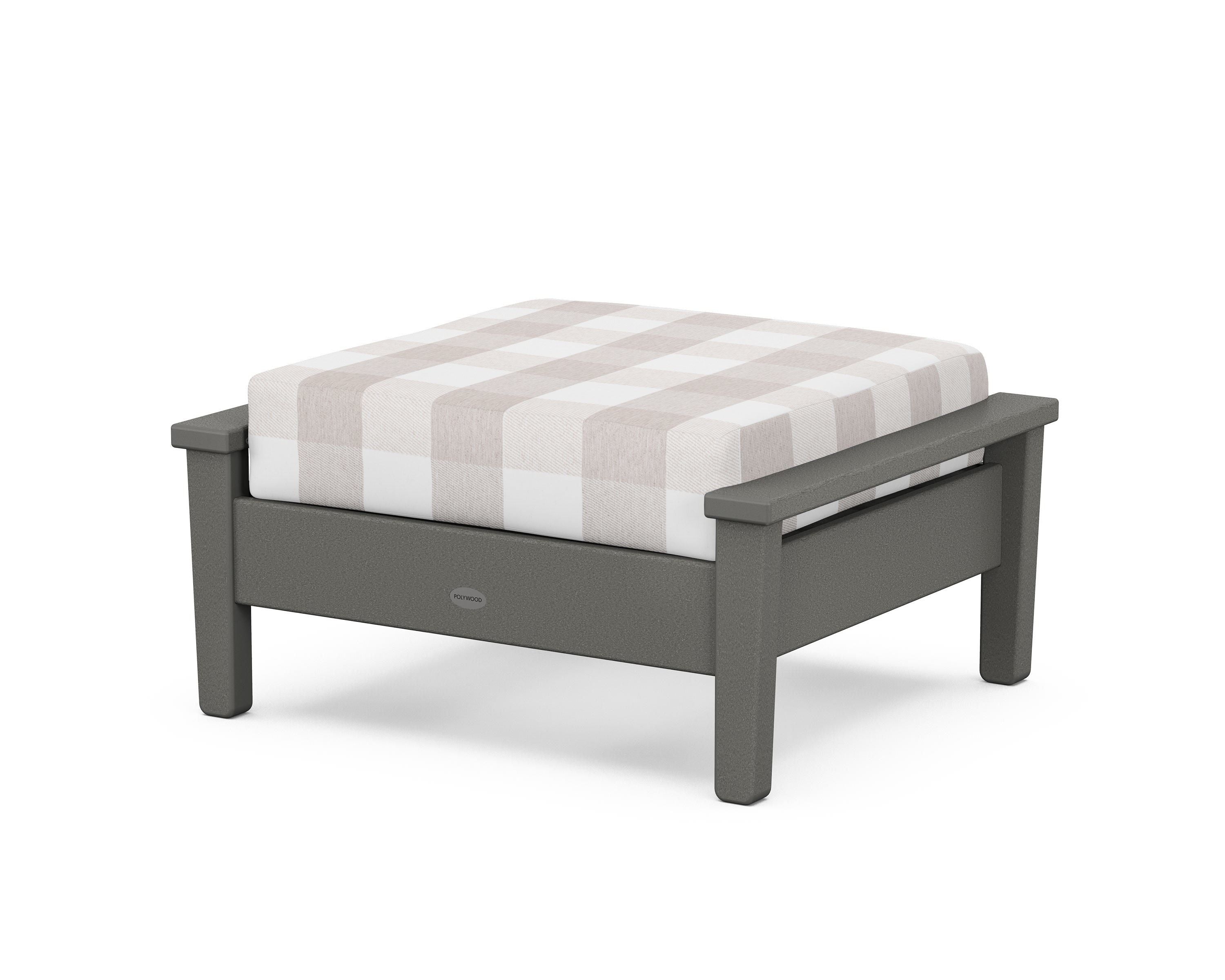 POLYWOOD® Prescott Deep Seating Ottoman in Slate Grey / Buffalo Plaid Dune Burlap