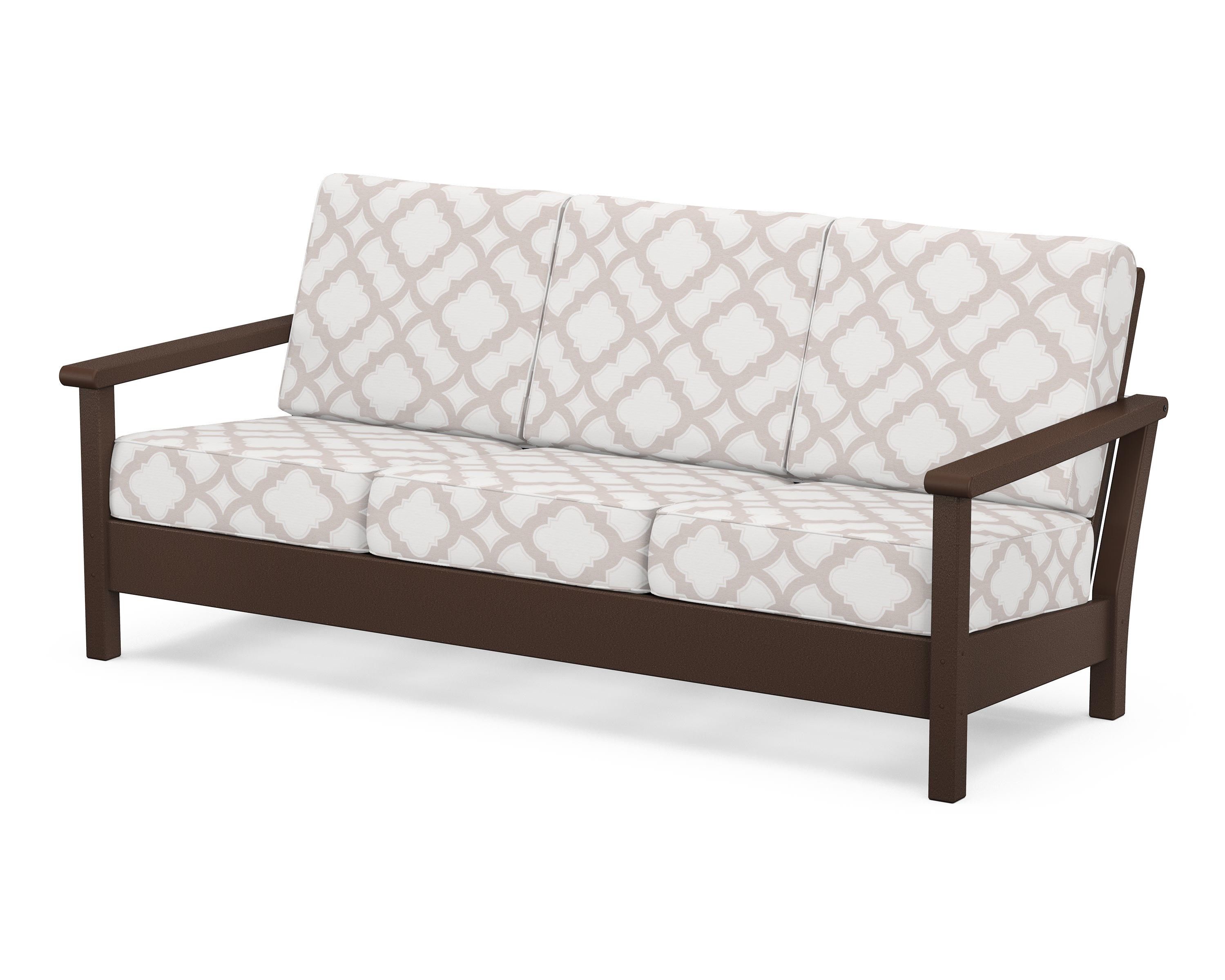POLYWOOD® Harbour Deep Seating Sofa in Mahogany / Trellis Dune Burlap