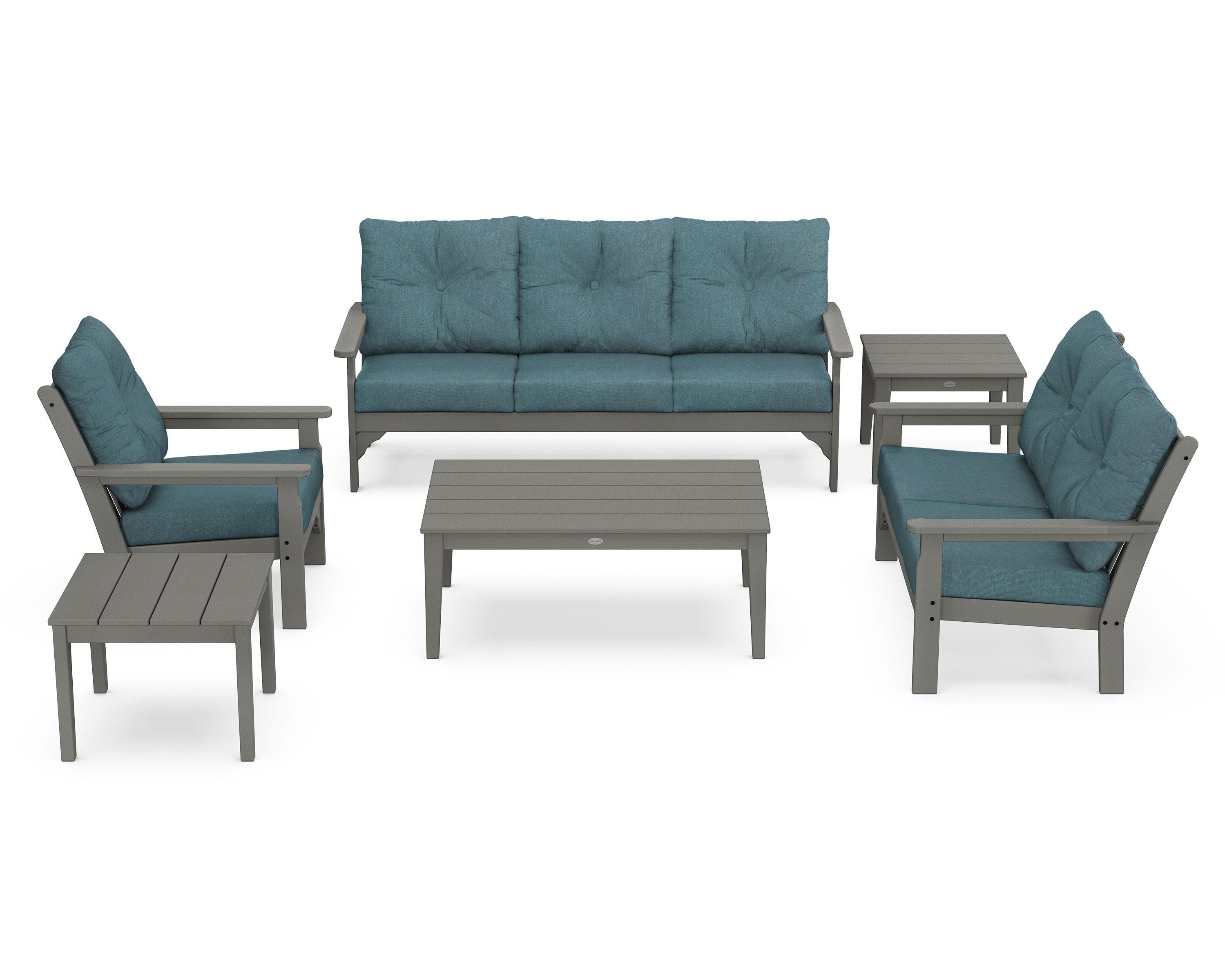 POLYWOOD® Vineyard 6-Piece Deep Seating Set in Slate Grey / Ocean Teal