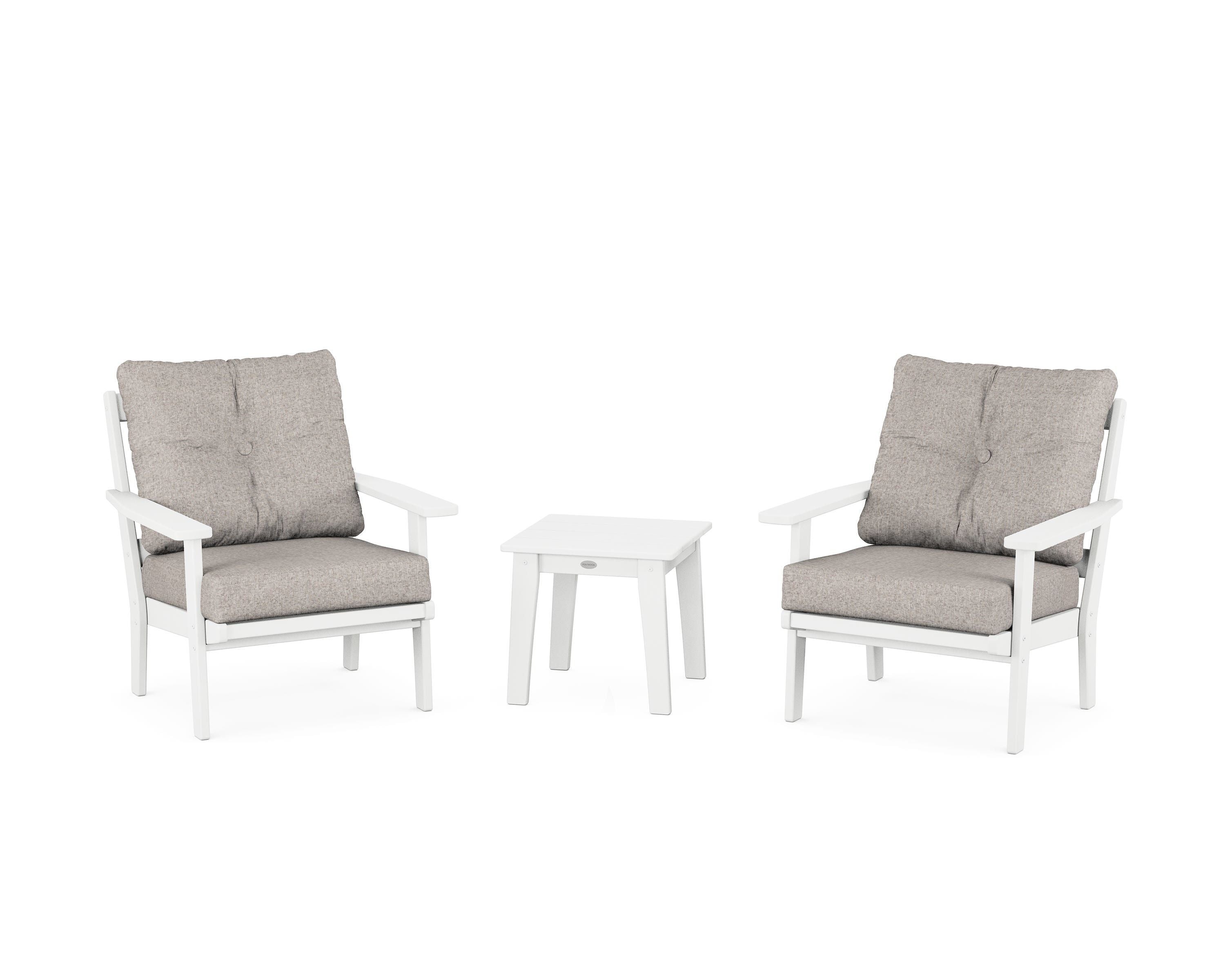 POLYWOOD® Oxford 3-Piece Deep Seating Set in White / Weathered Tweed