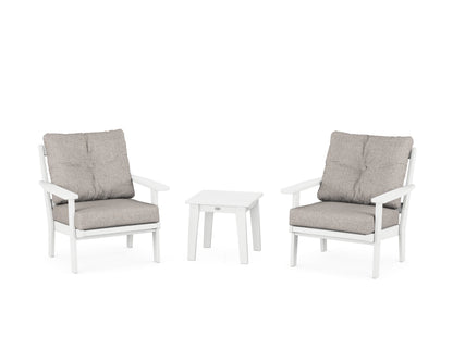 POLYWOOD® Oxford 3-Piece Deep Seating Set in White / Weathered Tweed