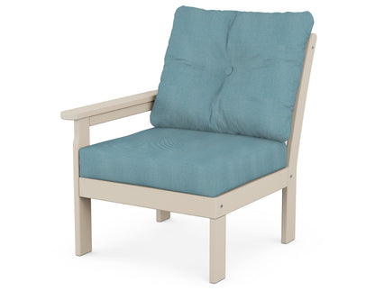 POLYWOOD® Vineyard Modular Left Arm Chair in Sand / Lattice Sky Blue