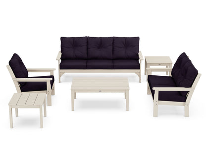 POLYWOOD® Vineyard 6-Piece Deep Seating Set in Sand / Navy Linen