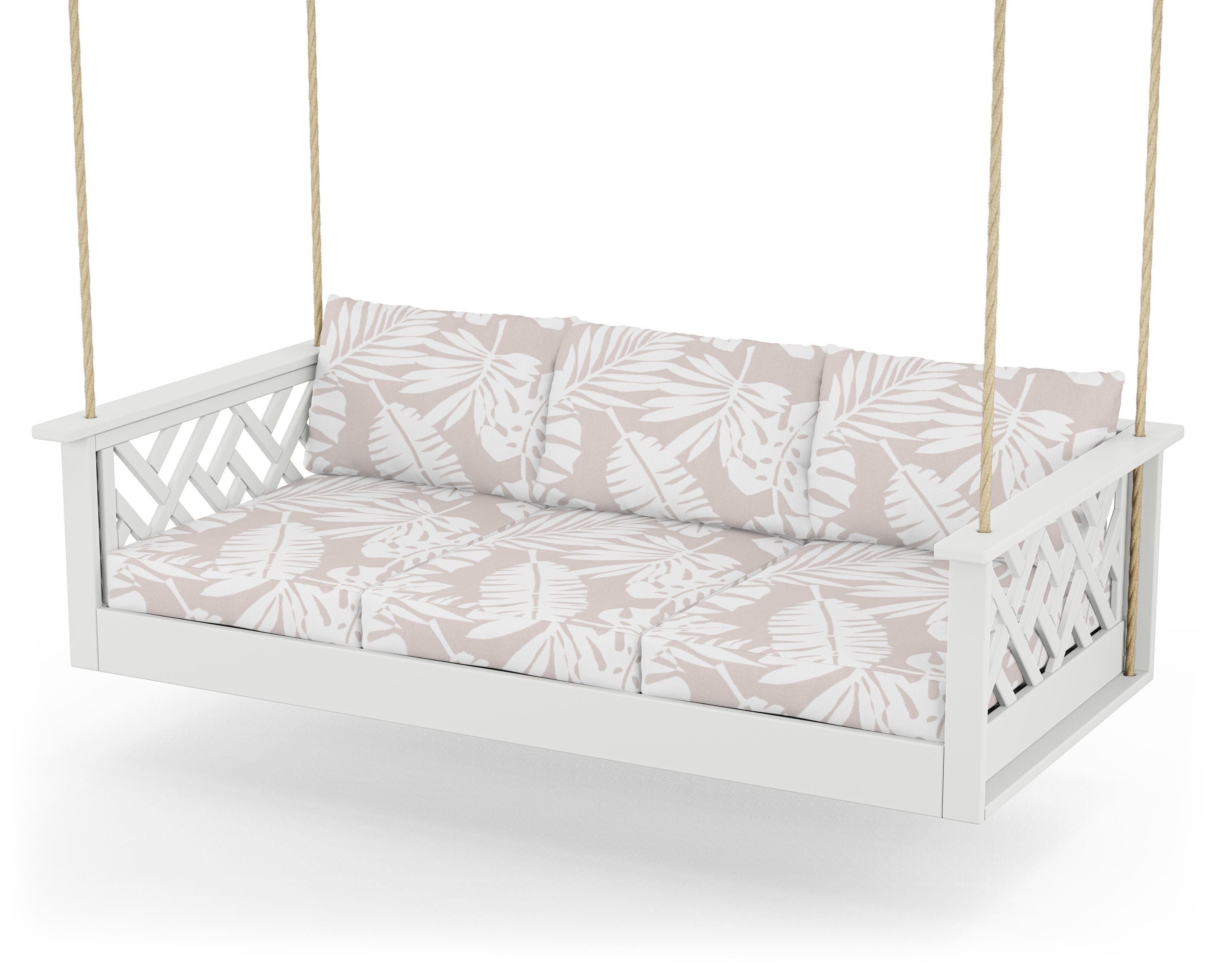 POLYWOOD® Chippendale Daybed Swing in White / Leaf Dune Burlap
