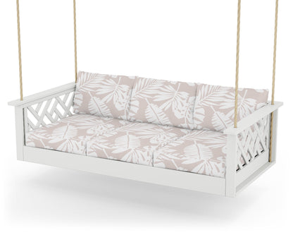 POLYWOOD® Chippendale Daybed Swing in White / Leaf Dune Burlap