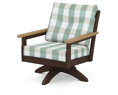 POLYWOOD® Vineyard Deep Seating Swivel Chair in Mahogany / Natural / Buffalo Plaid Glacier Spa