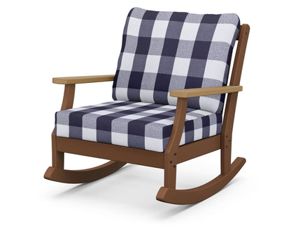 POLYWOOD® Braxton Deep Seating Rocking Chair in Teak / Natural / Buffalo Plaid Navy