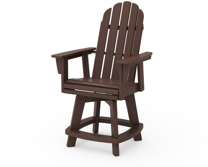 POLYWOOD® Vineyard Curveback Adirondack Swivel Counter Chair in Mahogany