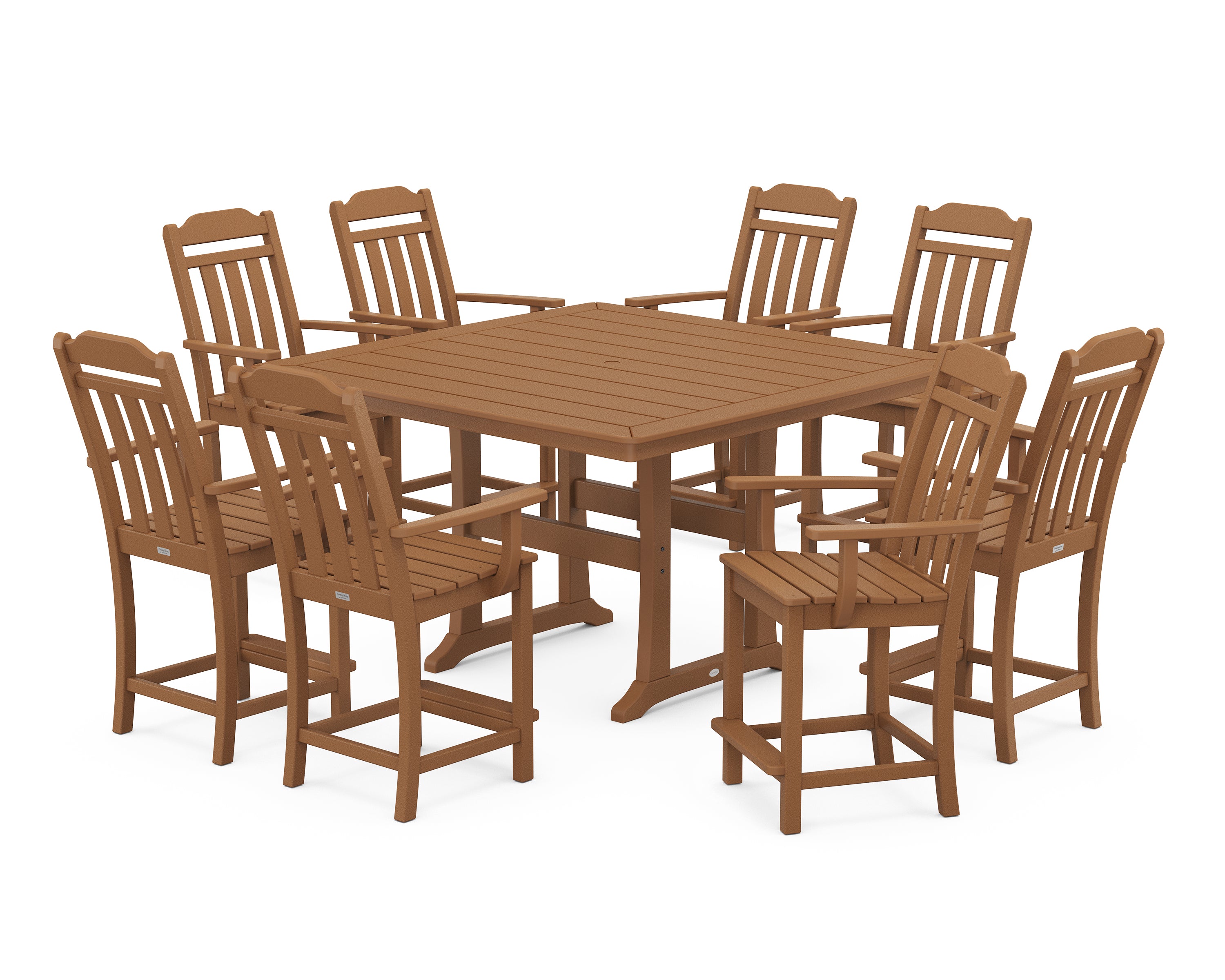 Country Living Cottage 9-Piece Square Counter Set with Trestle Legs in Teak