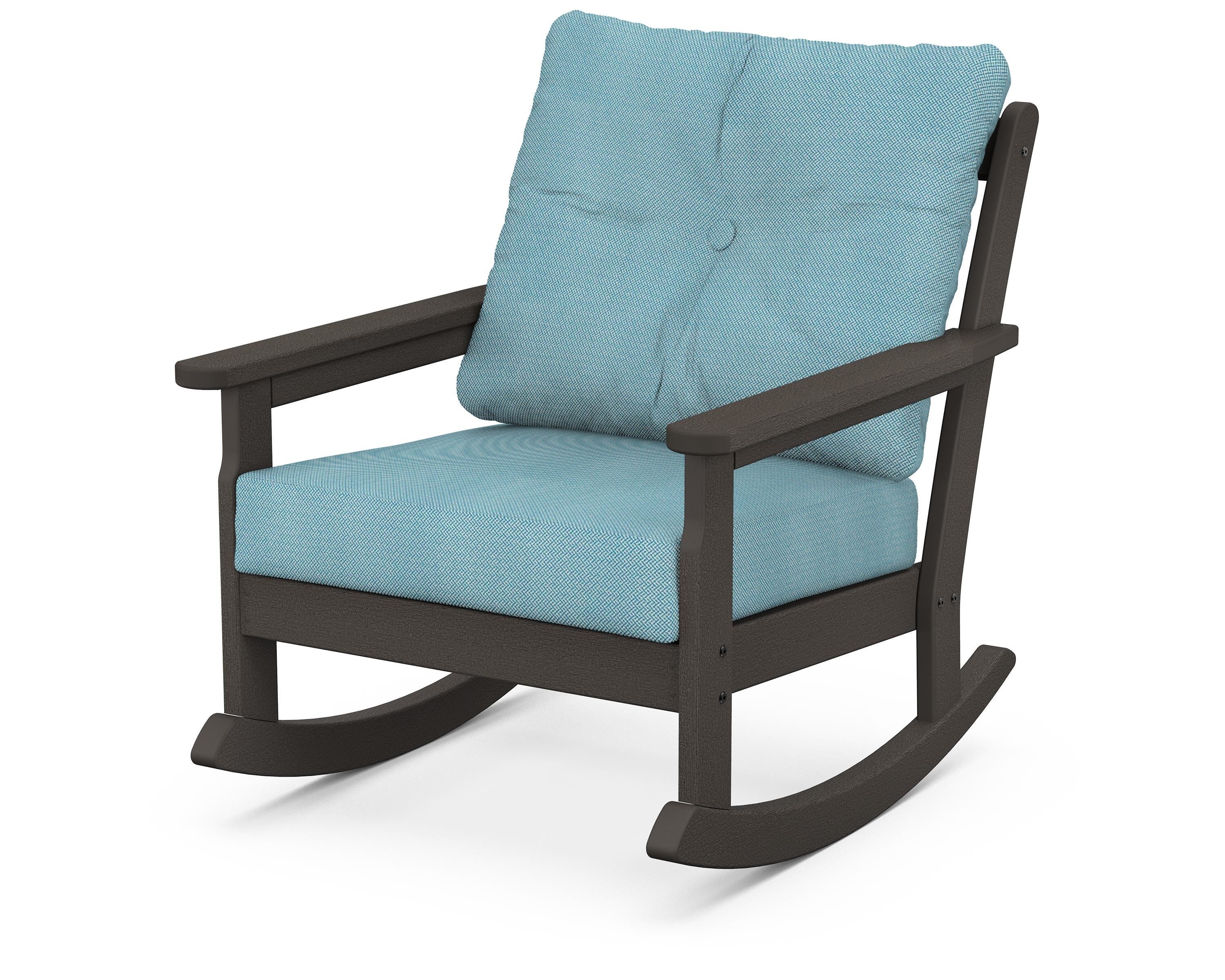 POLYWOOD® Vineyard Deep Seating Rocking Chair in Vintage Coffee / Lattice Sky Blue