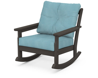 POLYWOOD® Vineyard Deep Seating Rocking Chair in Vintage Coffee / Lattice Sky Blue