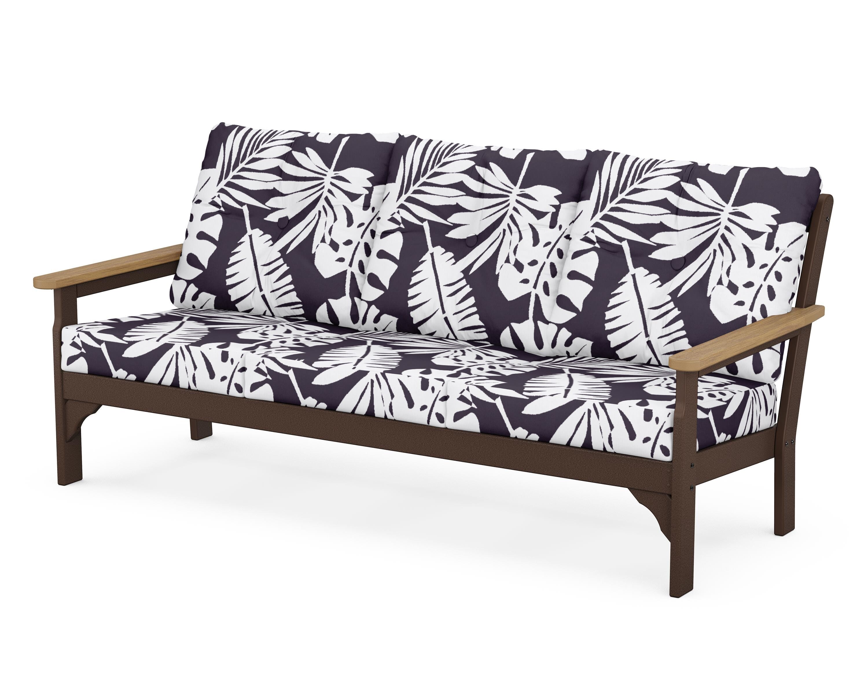 POLYWOOD® Vineyard Deep Seating Sofa in Mahogany / Natural / Leaf Navy