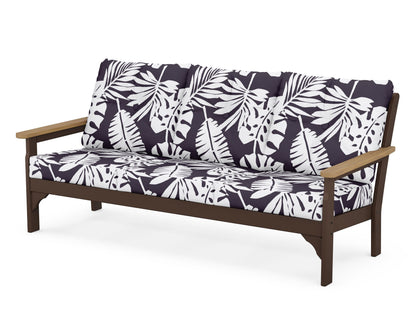 POLYWOOD® Vineyard Deep Seating Sofa in Mahogany / Natural / Leaf Navy
