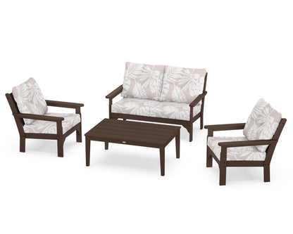 POLYWOOD® Vineyard 4-Piece Deep Seating Set in Mahogany / Leaf Dune Burlap