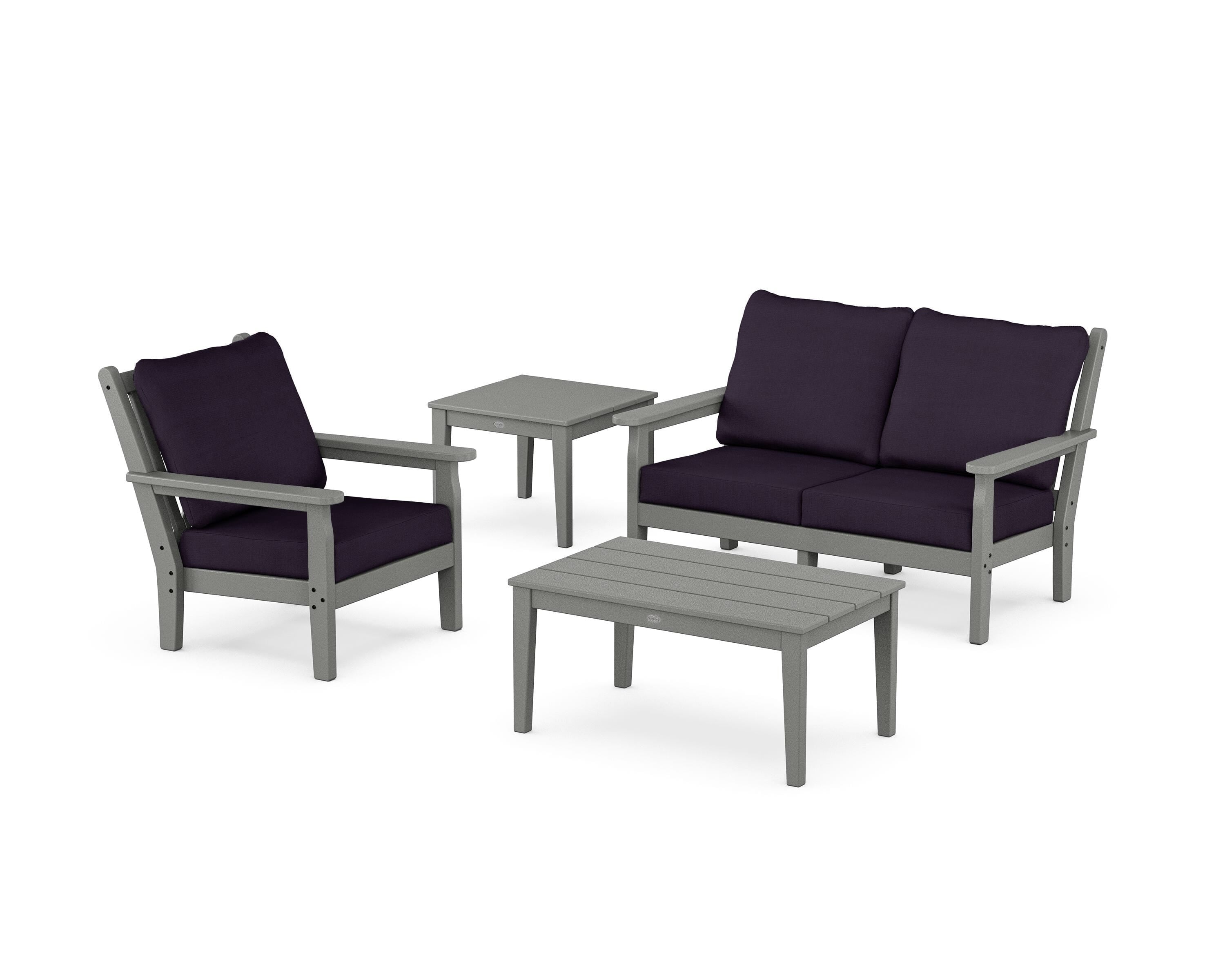 POLYWOOD® Chippendale 4-Piece Deep Seating Set in Slate Grey / Navy Linen