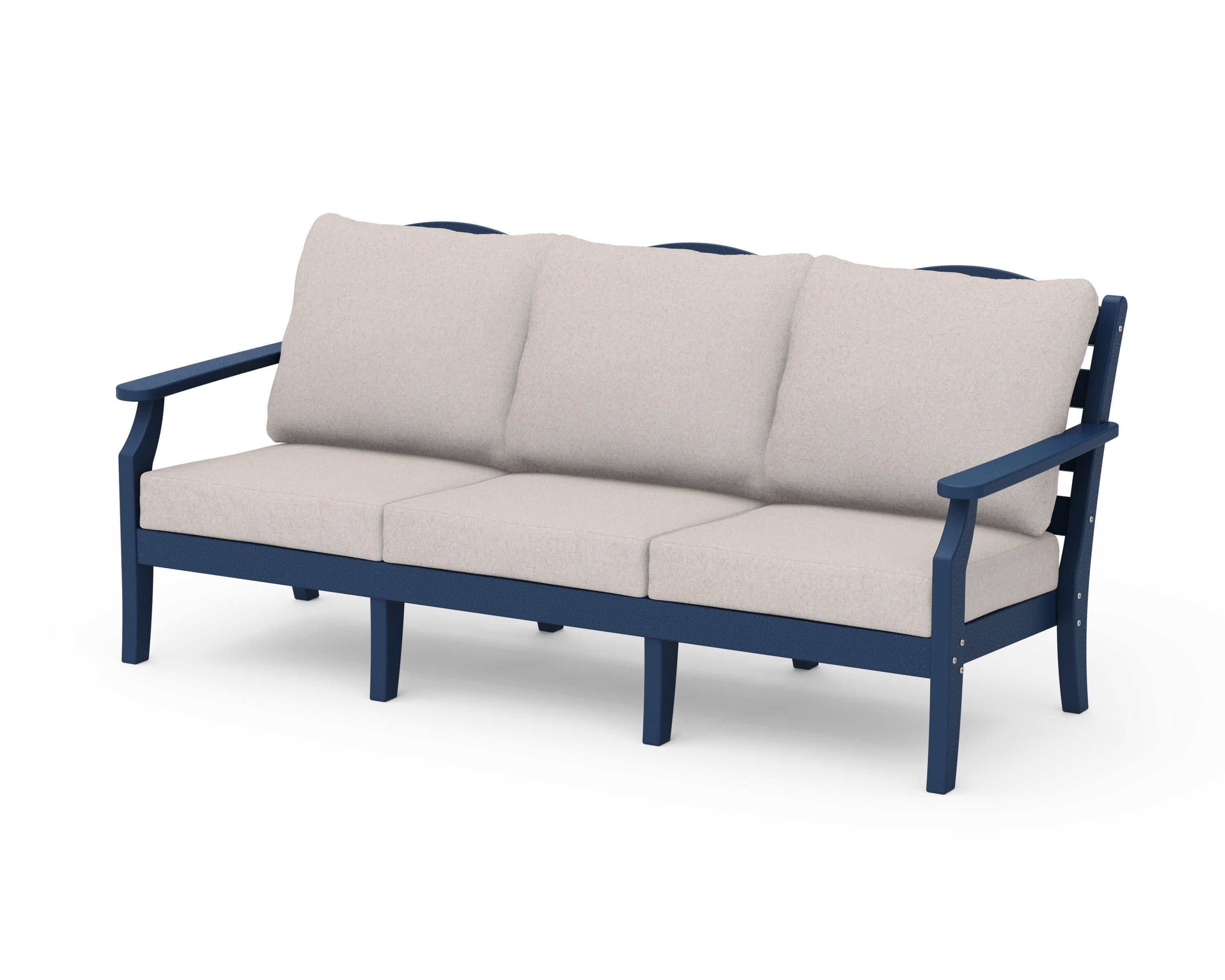 Draper James™ by  POLYWOOD® Savannah Deep Seating Sofa in Navy / Dune Burlap
